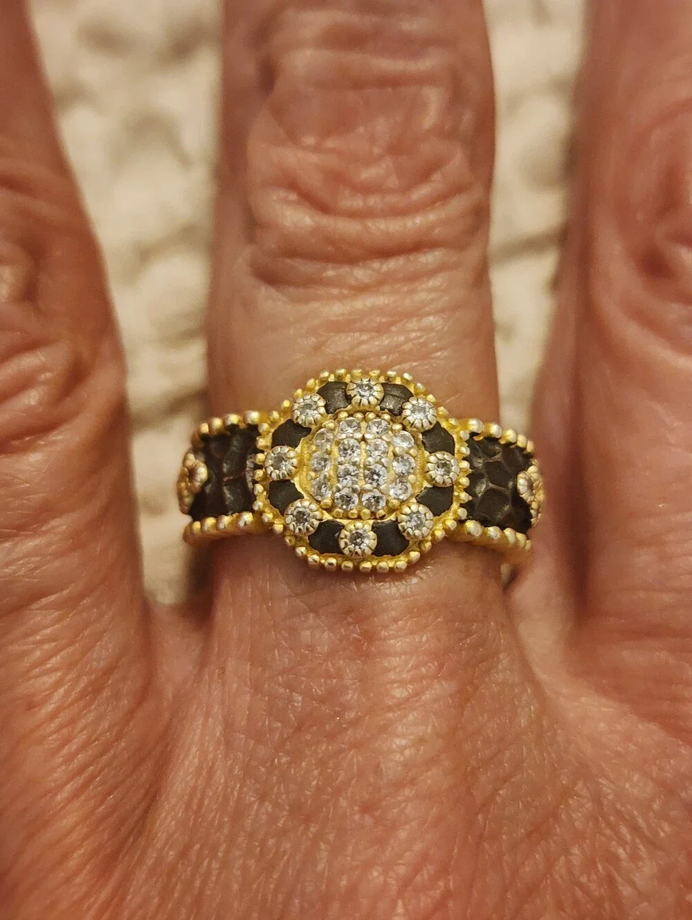 Iconic Freida Rothman Black & Gold Ring Sz 8 New Retail $249 Sterling Silver